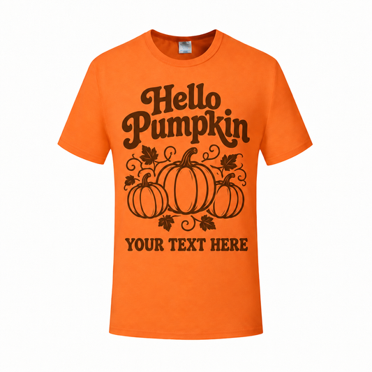 Hello Pumpkin orange T-shirt with text placeholder