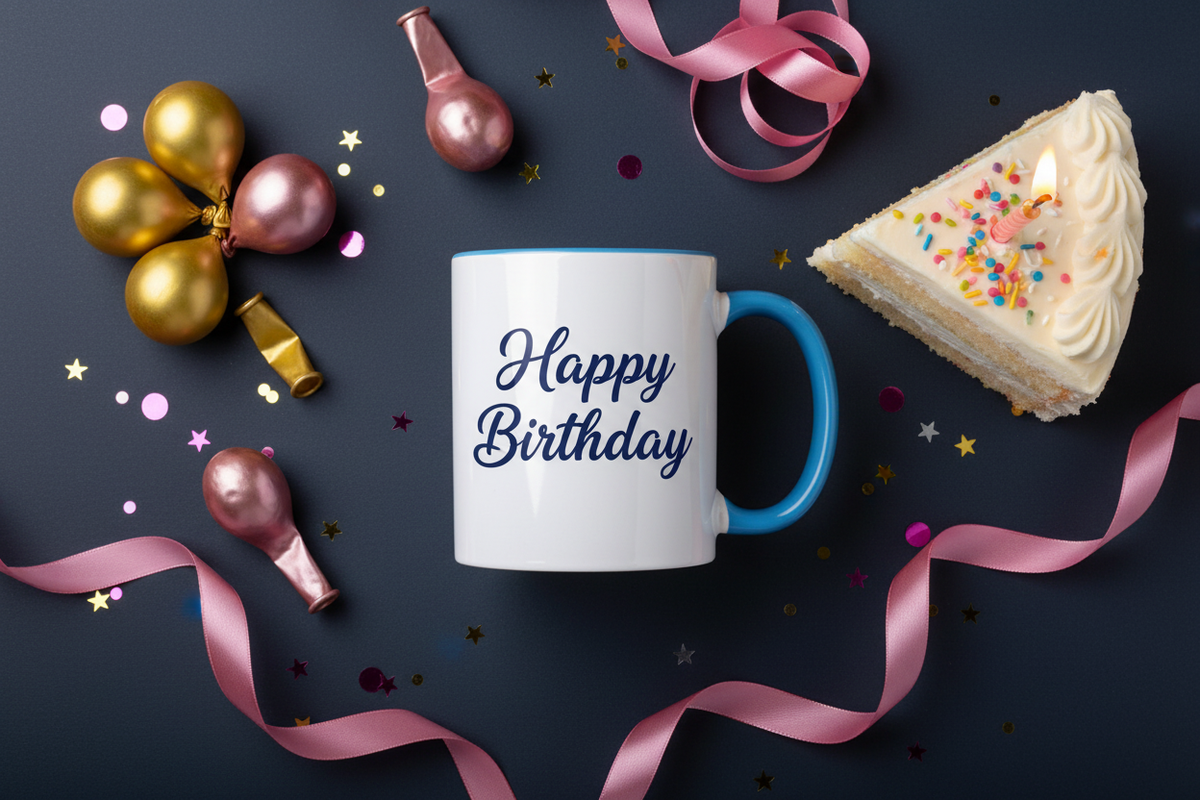 Birthday Mug - Happy Birthday text on mug
