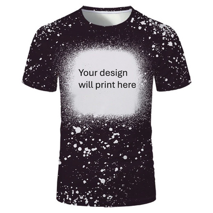 Black personalised bleached splatter t-shirt with custom design