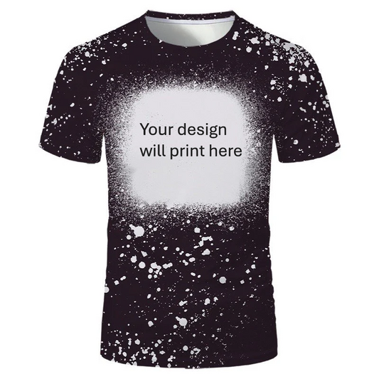 Black personalised bleached splatter t-shirt with custom design