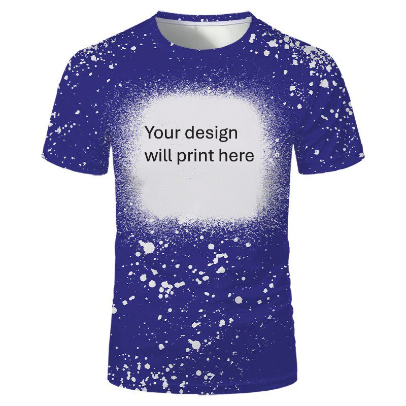 Blue personalised bleached splatter t-shirt with custom design