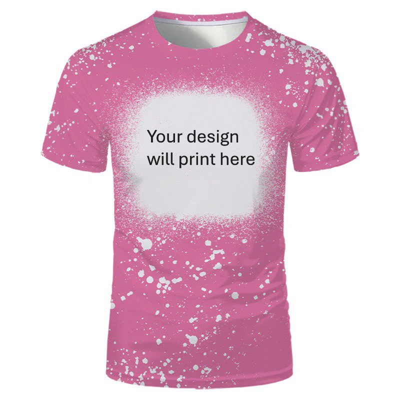 Pink personalised bleached splatter t-shirt with custom design
