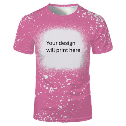 Pink personalised bleached splatter t-shirt with custom design