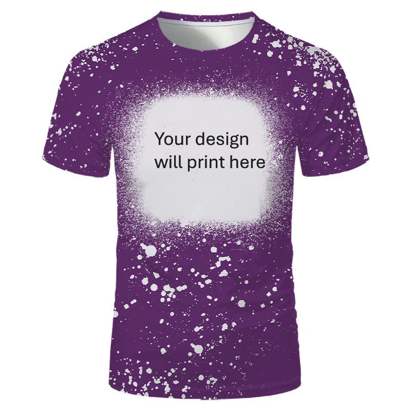 Purple personalised bleached splatter t-shirt with custom design