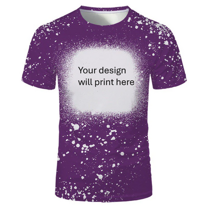 Purple personalised bleached splatter t-shirt with custom design