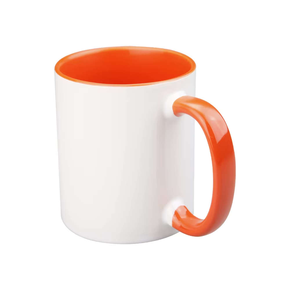 Orange coloured mug 11oz ceramic with custom design
