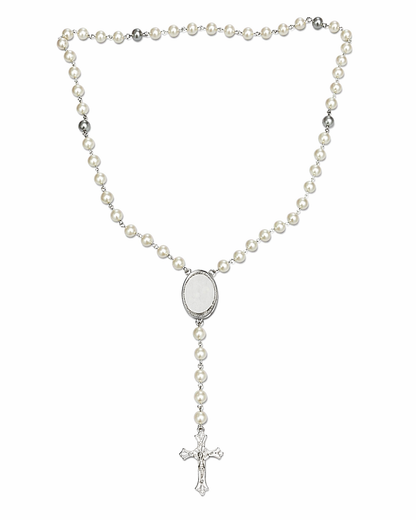Personalised Pearl Rosary Necklace with Photo Medallion