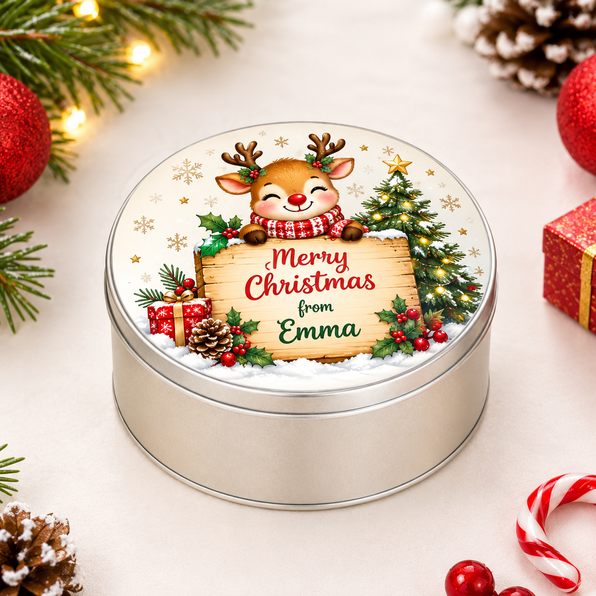 Personalised Christmas Candy Tin - Round