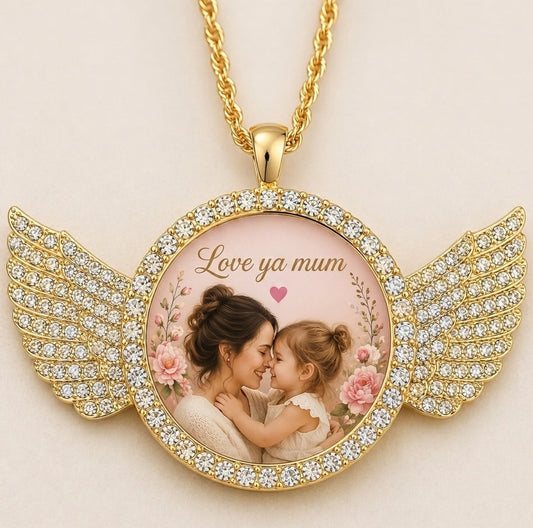 Personalised Angel Wings Photo Necklace – Unique Gift for Her