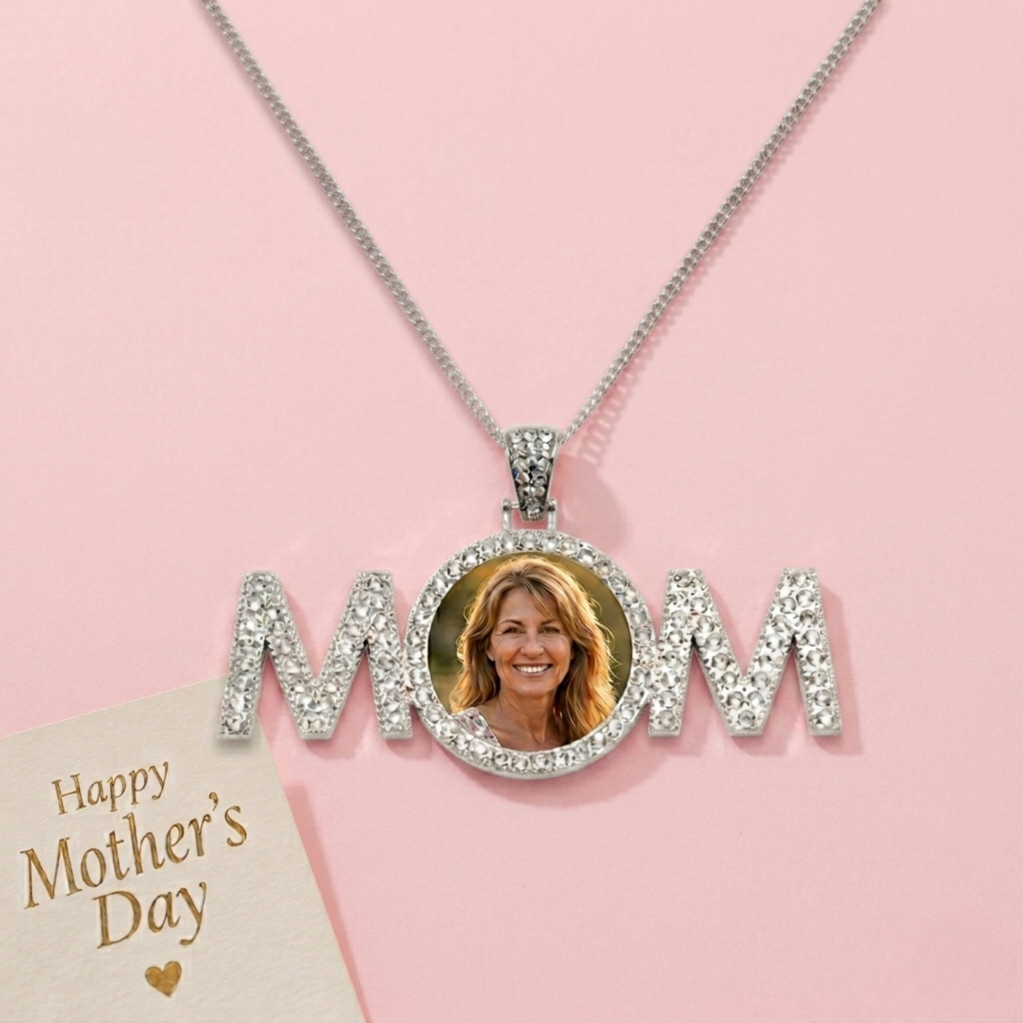 Personalised Photo Necklace Silver Studs - Unique Gift for Mum