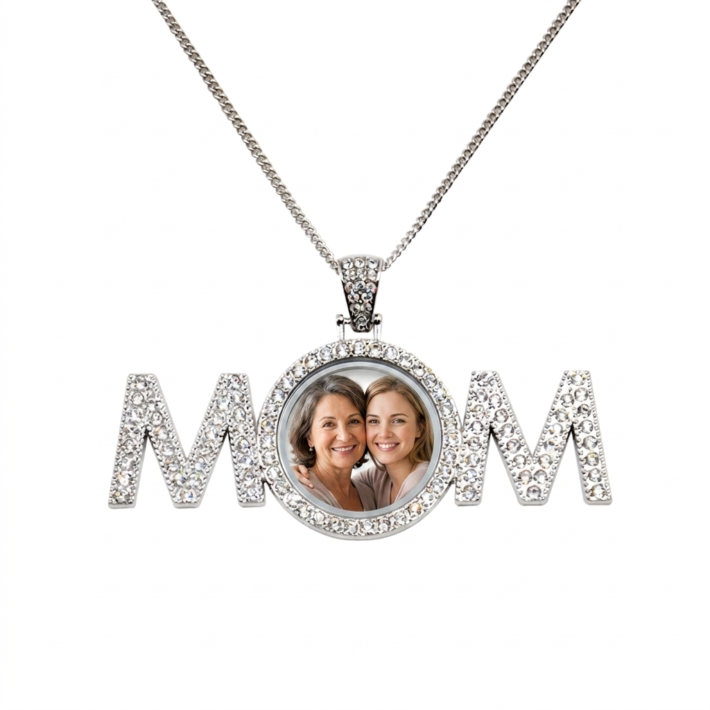 Personalised Photo Necklace Silver Studs - Unique Gift for Mum