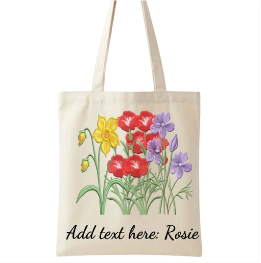 Personalised Flower Tote Bag | Custom Text