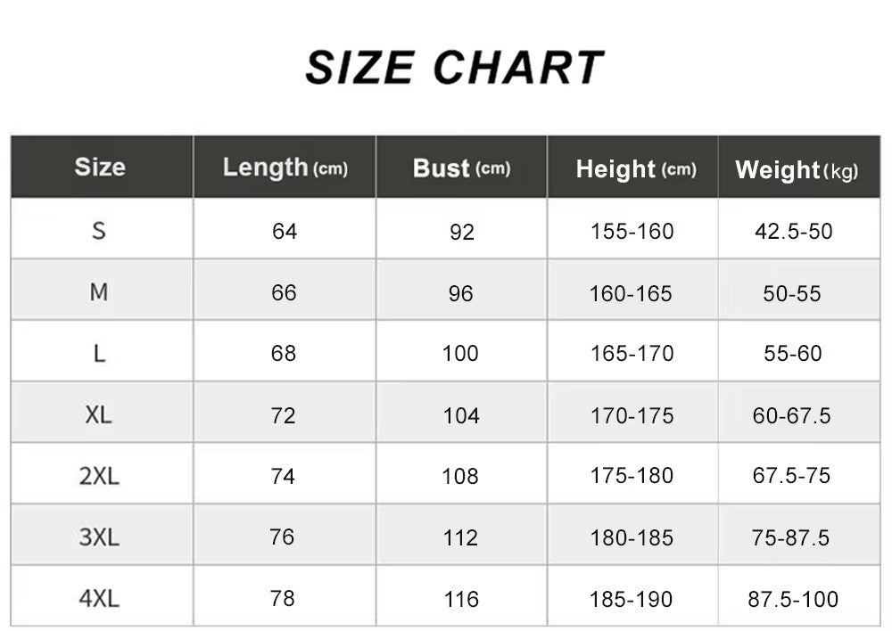 Personalised polo shirt size chart
