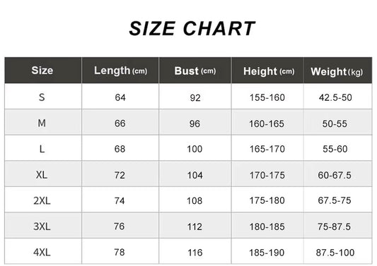 Personalised polo shirt size chart