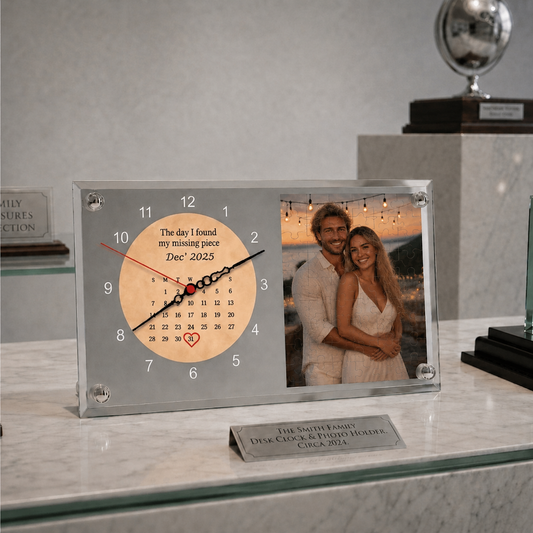Personalised Glass Desk Clock with Calendar Design