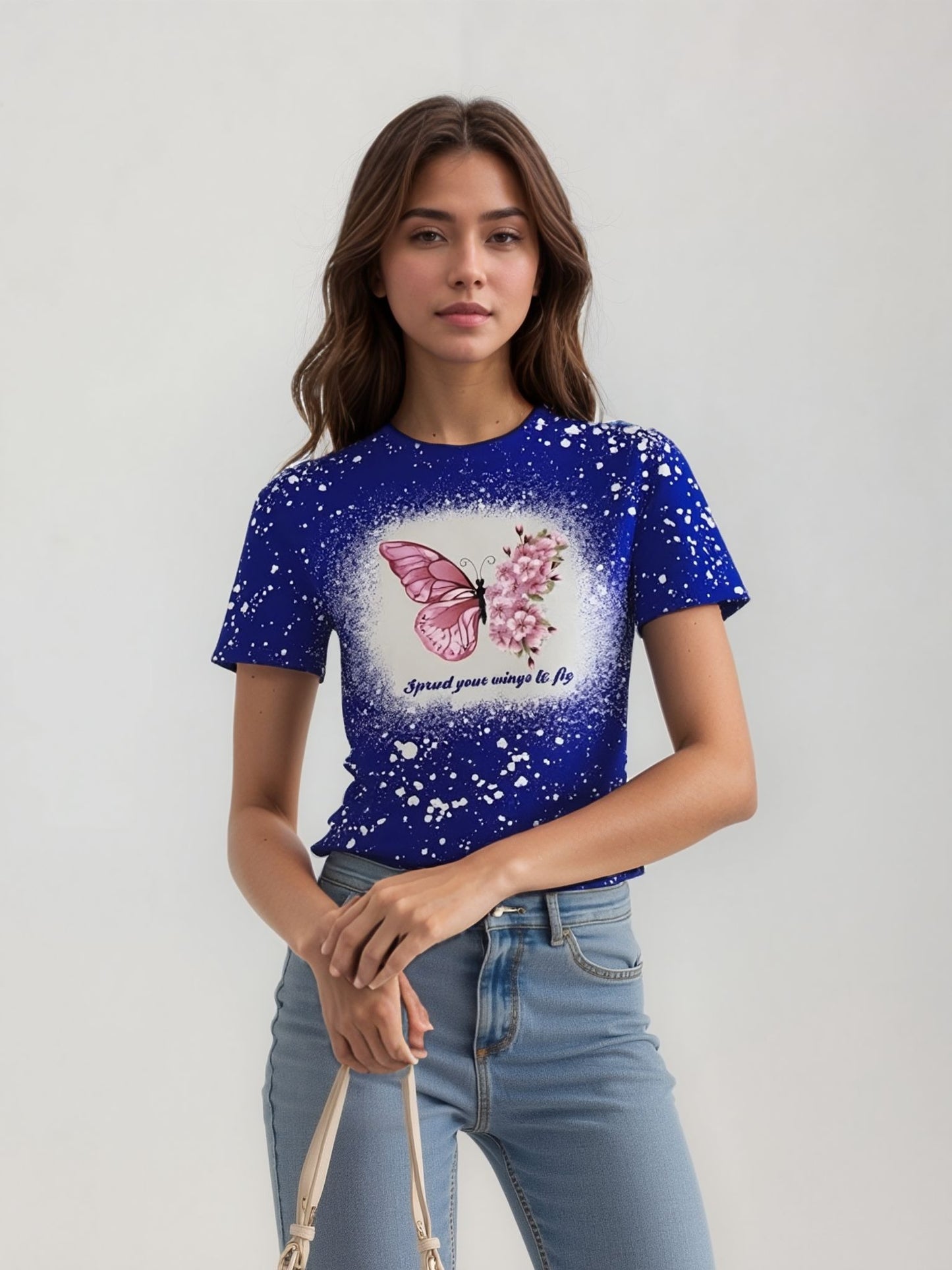 Blue personalised bleached splatter t-shirt with custom design - sample
