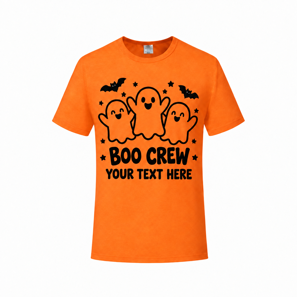 Boo Crew orange T-shirt with text placeholder