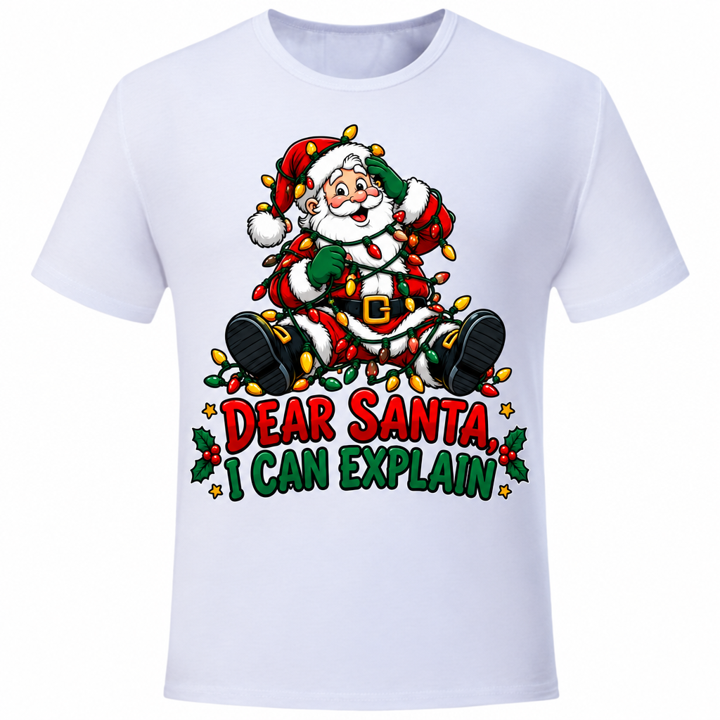 Dear Santa design on a white T-shirt