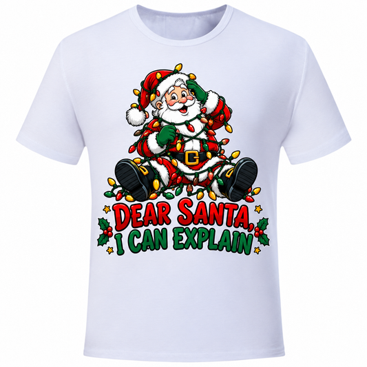 Dear Santa design on a white T-shirt