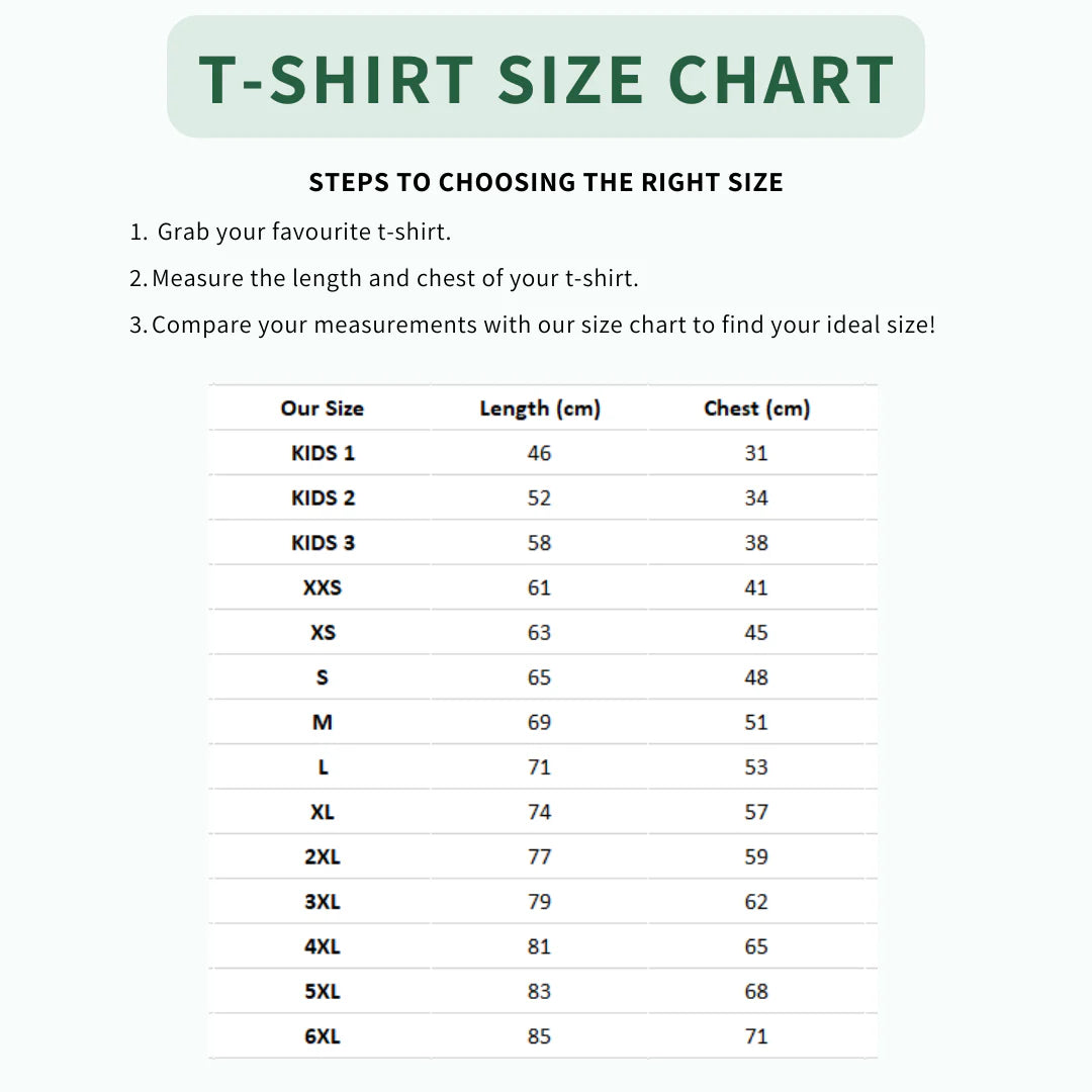 Personalised Coloured Sleeves T-shirt Size chart
