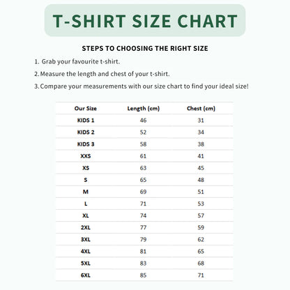 Personalised Coloured Sleeves T-shirt Size chart