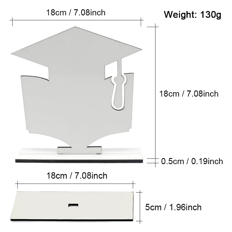 Personalised graduation hat photo display with measurements