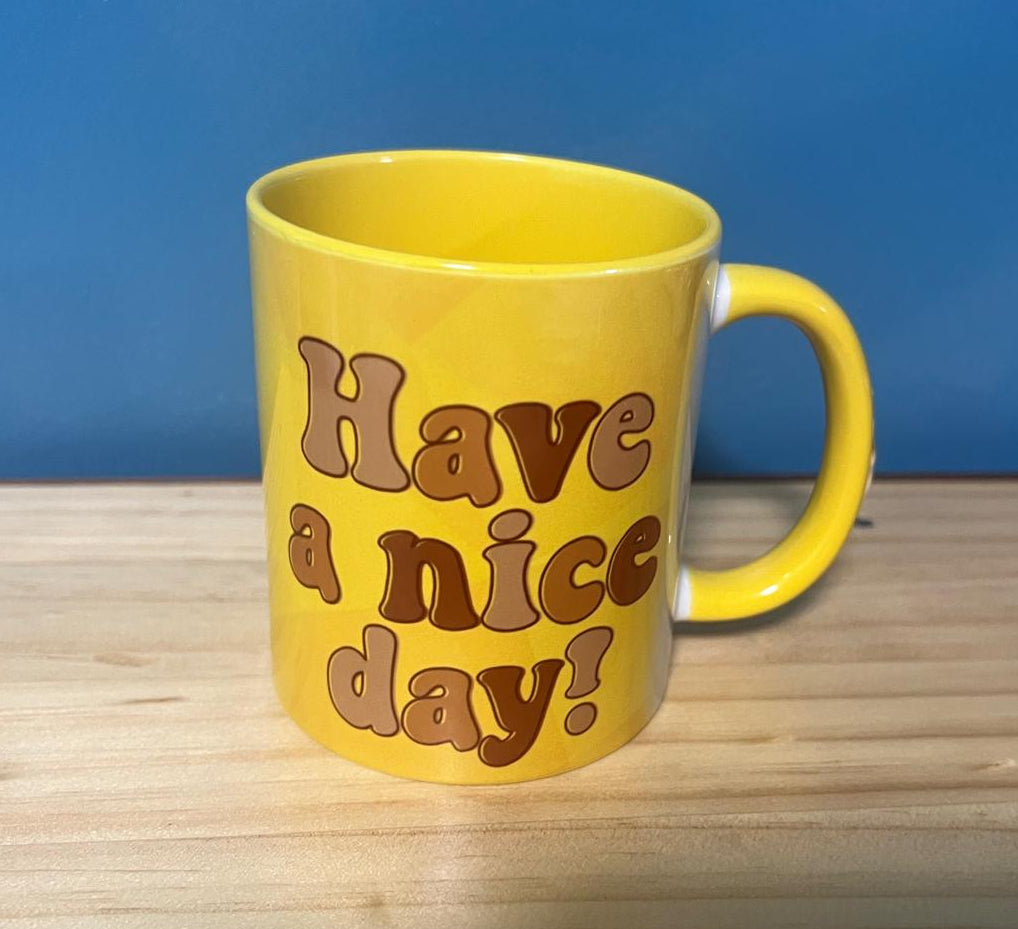 Yellow coloured mug with custom photo sample design