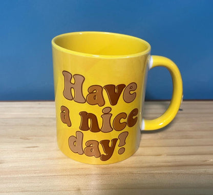 Yellow coloured mug with custom photo sample design